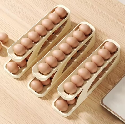 Picture of Double-Layer Egg Dispenser Automatic Roll-Down Egg Storage Rack Slide Egg Carton Refrigerator Egg Basket Kitchen Countertop Egg Holder Dshops