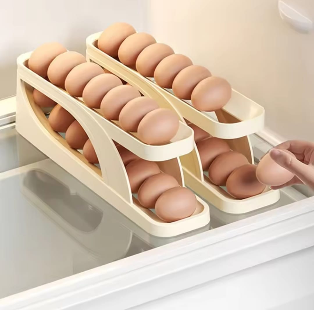 Picture of Double-Layer Egg Dispenser Automatic Roll-Down Egg Storage Rack Slide Egg Carton Refrigerator Egg Basket Kitchen Countertop Egg Holder Dshops
