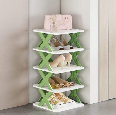 Picture of 1 pcs 5-Tier Adjustable Folding Shoe Rack: Multi-Layer Plastic Organizer for Closets and Narrow Spaces