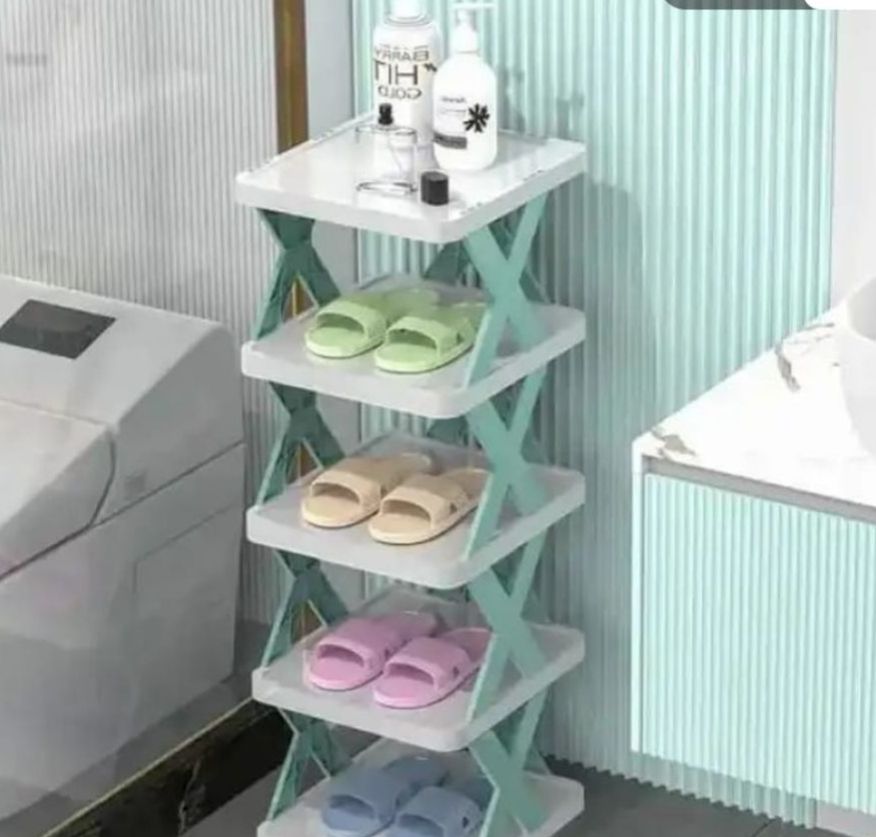 Picture of 1 pcs 5-Tier Adjustable Folding Shoe Rack: Multi-Layer Plastic Organizer for Closets and Narrow Spaces