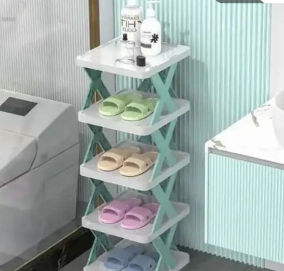 Picture of 1 pcs 5-Tier Adjustable Folding Shoe Rack: Multi-Layer Plastic Organizer for Closets and Narrow Spaces