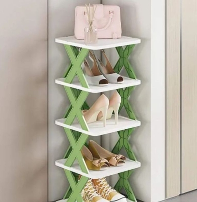Picture of 1 pcs 5-Tier Adjustable Folding Shoe Rack: Multi-Layer Plastic Organizer for Closets and Narrow Spaces