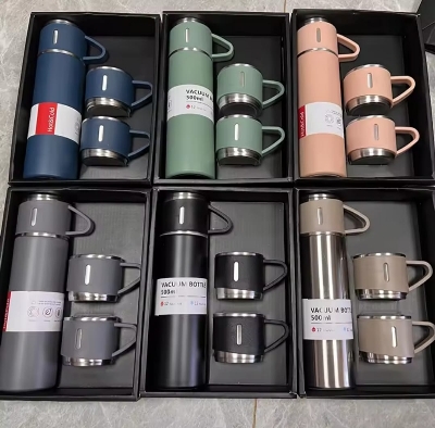 Picture of 500ML Stainless Steel Vacuum Flask Gift Set Office Business Style Thermos Bottle Outdoor Hot Water Thermal Insulation Couple Cup