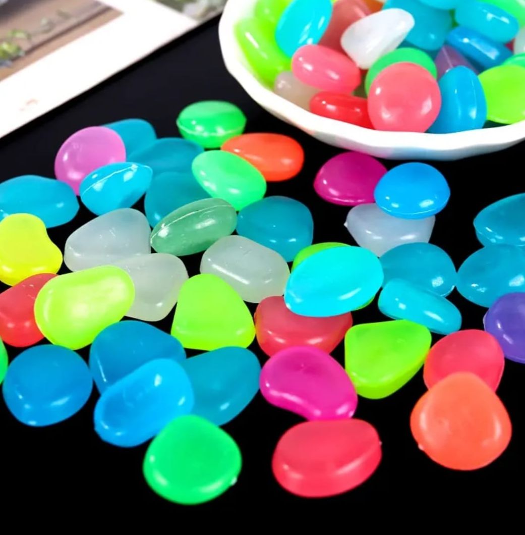 Picture of 100 Pcs Radium Plastic Stones Pieces Colorful Luminous Glowing Pebbles, Glow in the dark magic luminous glowing stone