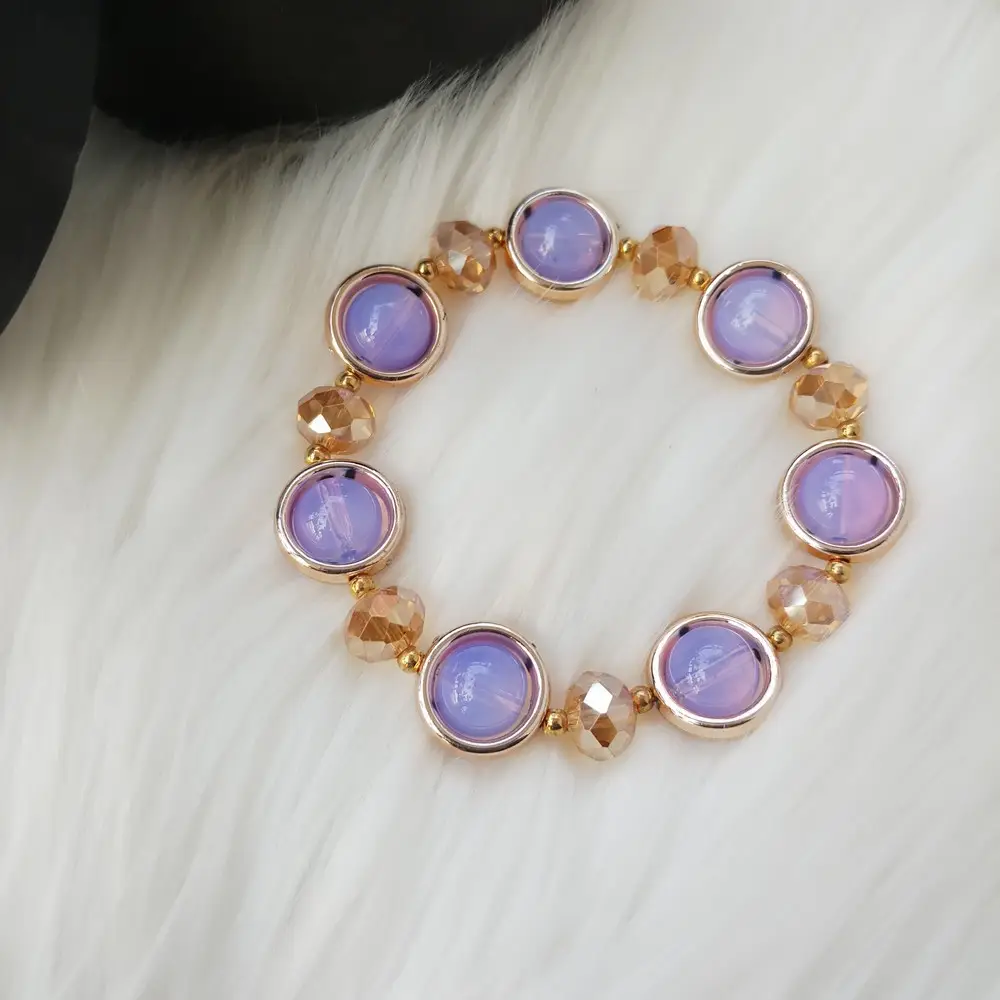 Picture of Colorful Crack Surface Glass Beads Golden Bracelet For Girls & Women M-B50 - Bracelet For Women - Bracelet For Girls