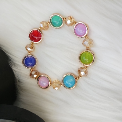 Picture of Colorful Crack Surface Glass Beads Golden Bracelet For Girls & Women M-B50 - Bracelet For Women - Bracelet For Girls