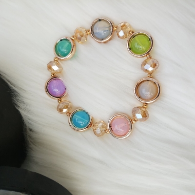 Picture of Colorful Crack Surface Glass Beads Golden Bracelet For Girls & Women M-B50 - Bracelet For Women - Bracelet For Girls