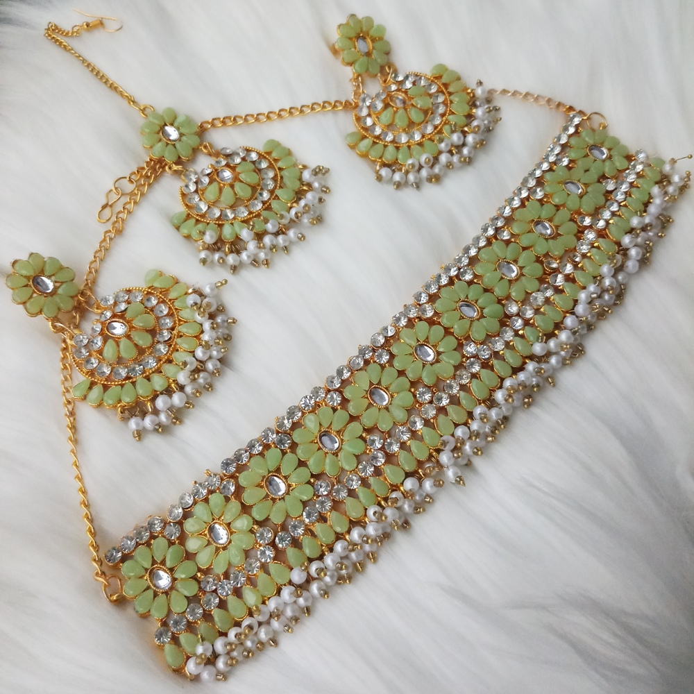 Picture of Choker Necklace, Tikli & Earrings Set for Women and Girls (M-BD1002) - Necklace Tikli Earrings Set for Women and Girls - Necklace for Women