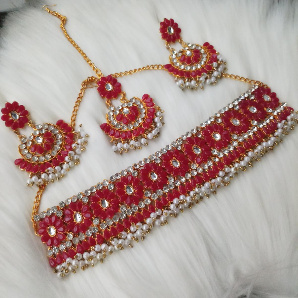 Picture of Choker Necklace, Tikli & Earrings Set for Women and Girls (M-BD1002) - Necklace Tikli Earrings Set for Women and Girls - Necklace for Women