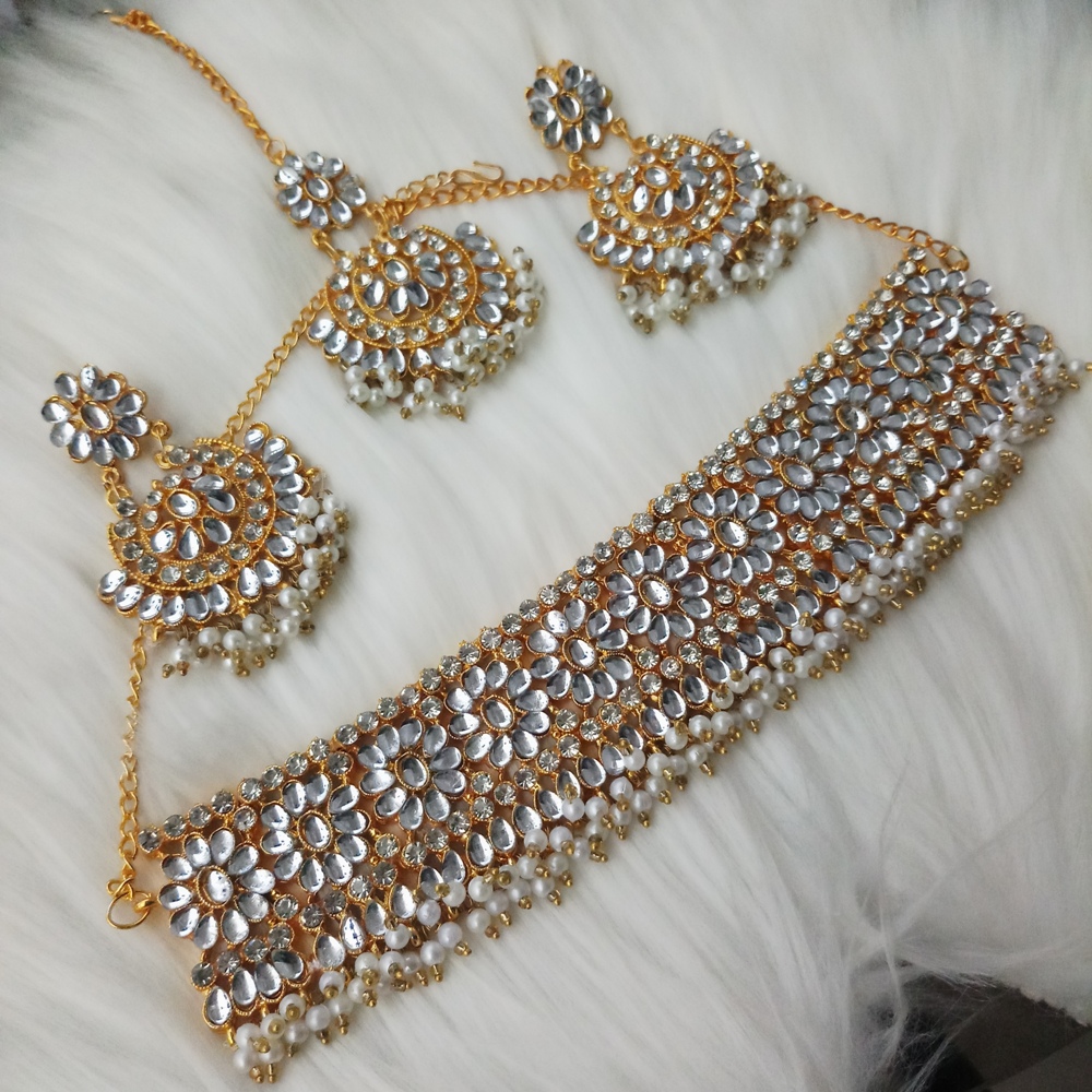 Picture of Choker Necklace, Tikli & Earrings Set for Women and Girls (M-BD1002) - Necklace Tikli Earrings Set for Women and Girls - Necklace for Women