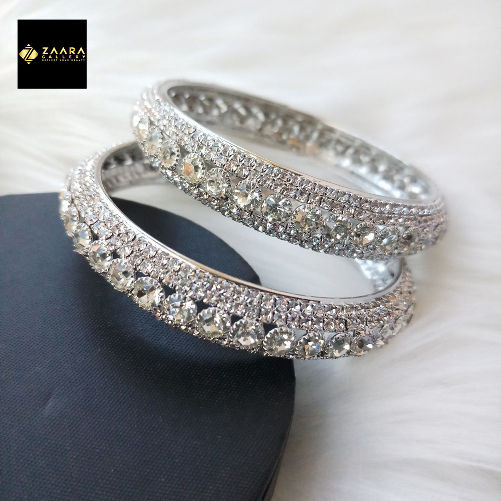 Picture of Stone Metal Bangles for Women (Golden and Silver) (Imported) - 2 Pieces M-D3040 - Bangles