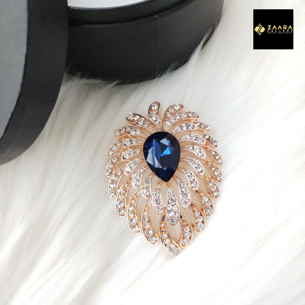 Picture of Stone & Metal Brooch /Hijab Pin/ Saree Pin for Women (Golden) (Imported) M-BRC-1123 - 1 Piece - Brooch - Brooch for Women - হিজাব পিন