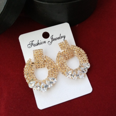 Picture of Korean Fashion Rhinestone Stone Golden Earrings For Women & Girls - 1 Pair (Imported) M-STE460 - Earring - Earrings for Women -Earrings for Girls