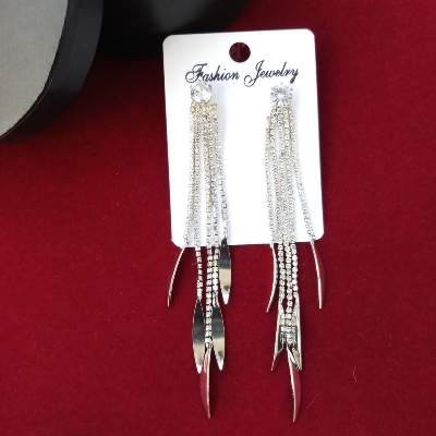 Picture of Korean Fashion Rhinestone Stone Silver & Golden Earrings For Women & Girls - 1 Pair M-STE461 - Earring - Earrings for Women