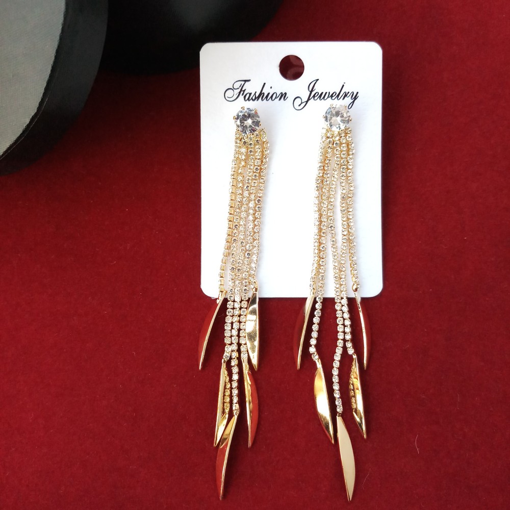 Picture of Korean Fashion Rhinestone Stone Silver & Golden Earrings For Women & Girls - 1 Pair M-STE461 - Earring - Earrings for Women