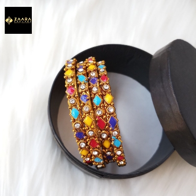 Picture of Multi-color Meenakari Stone Metal Bangles for Women (Imported) - 4 Pieces M-IMS2221 - Bangles - চুড়ি
