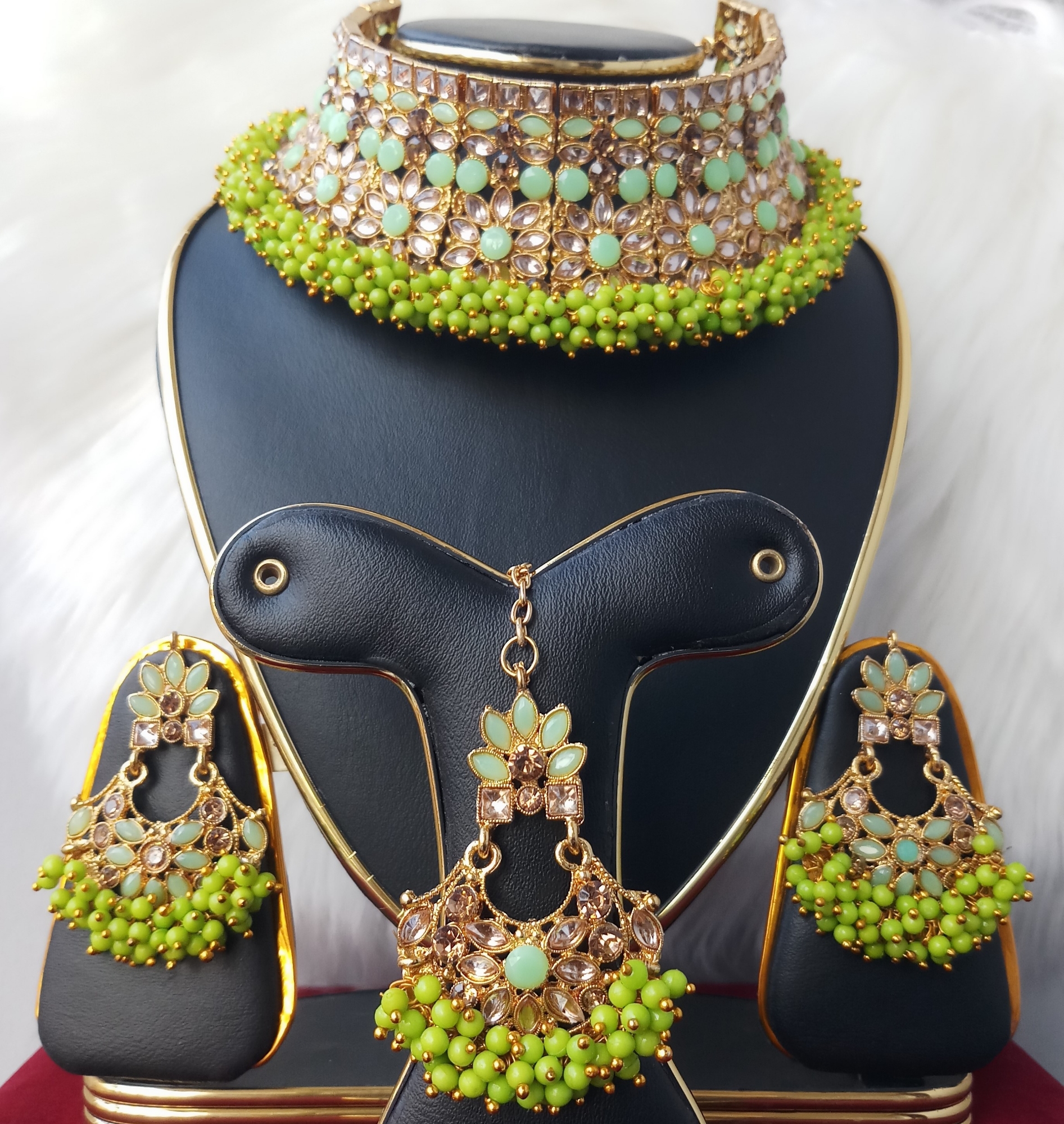 Picture of Gorgeous Wedding/ Party Bridal Choker Necklace Earrings Tikli Set for Women & Girls M-P999 (Imported) - Necklace for Women - Choker Necklace for Women and Girls -Neckclace and Earrings and Tikli Set