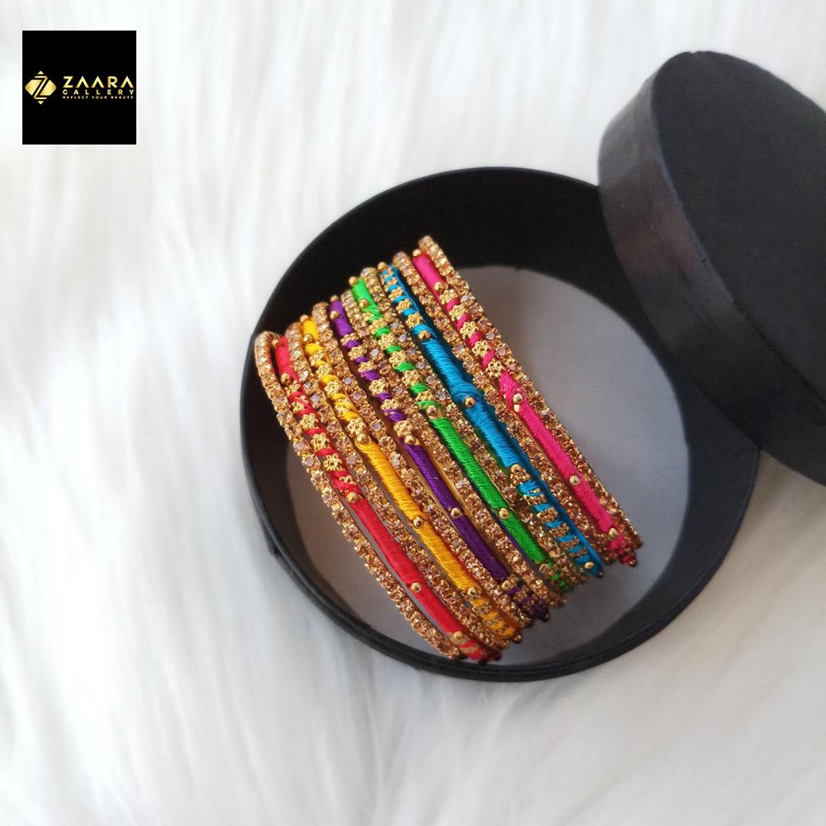 Picture of Silk Thread, Stone and Metal Bangles for Women (Multicolor) (Imported) - 12 Pieces M-SKTB1008MULTICOLOR - Bangles
