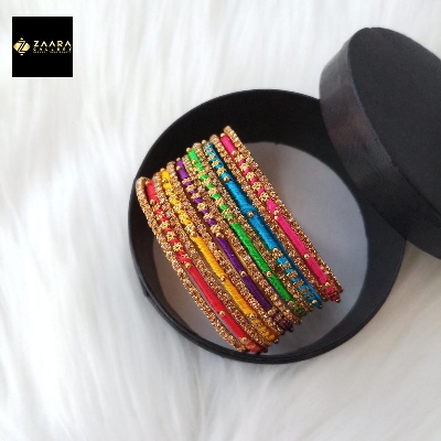 Picture of Silk Thread, Stone and Metal Bangles for Women (Multicolor) (Imported) - 12 Pieces M-SKTB1008MULTICOLOR - Bangles