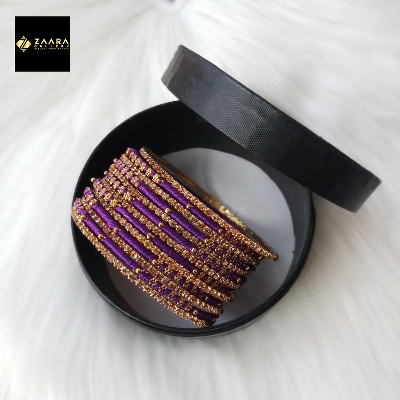 Picture of Silk Thread, stone and Metal Bangles for Women (Purple) (Imported) - 12 Pieces M-SKTB1013PURPLE - Bangles