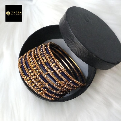 Picture of Silk Thread, stone and Metal Bangles for Women (Navy Blue) (Imported) - 12 Pieces M-SKTB1009NAVYBLUE - Bangles