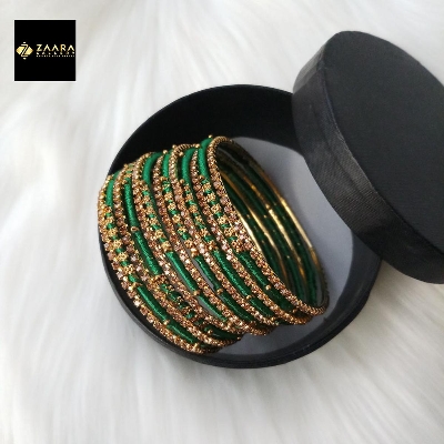 Picture of Silk Thread, Stone And Metal Bangles for Women (Green) (Imported)- 12 Pieces M-SKTB1002GREEN - Bangles