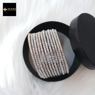 Picture of Stone Metal (Silver) Bangles for Women (Imported) - 12 Pieces EXVC0034 - Bangles
