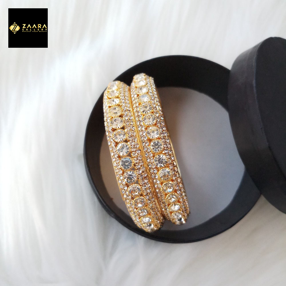 Picture of Stone Metal Bangles for Women (Silver & Golden) (Imported) - 2 Pieces M-D3041 - Bangles