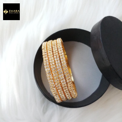 Picture of White Stone Golden Metal Bangles (Imported) for Women ST952 - 4 Pieces