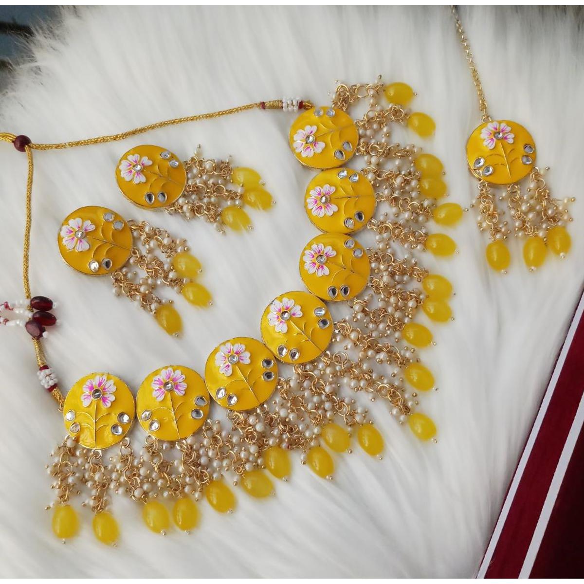 Picture of Original Jaypuri Meenakari Black Necklace, Earrings & Tikli Set for Women & Girls (Imported) M-JMN001 - Necklace for Women