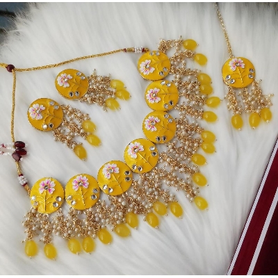 Picture of Original Jaypuri Meenakari Black Necklace, Earrings & Tikli Set for Women & Girls (Imported) M-JMN001 - Necklace for Women