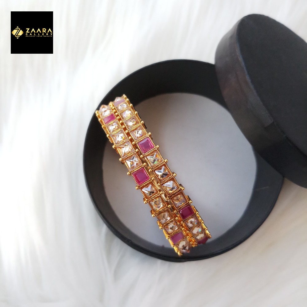 Picture of Jaypuri Stone and Copper/ Brass Bangles For Women - 2 Pieces (Imported) M-JB7016- Bangles