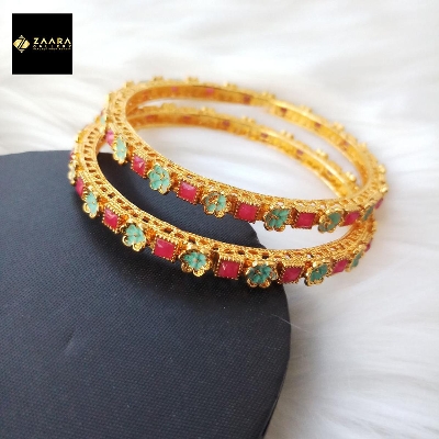 Picture of Jaypuri Meenakari, Stone and Copper/Brass Bangles For Women (Imported) Model-JB1017 - 2 Pieces - Bangles