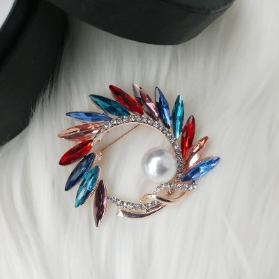 Picture of Stone & Metal Brooch /Hijab Pin/ Saree Pin for Women (Golden) (Imported) M-BRC-1106 - 1 Piece - Brooch - Brooch for Women - হিজাব পিন