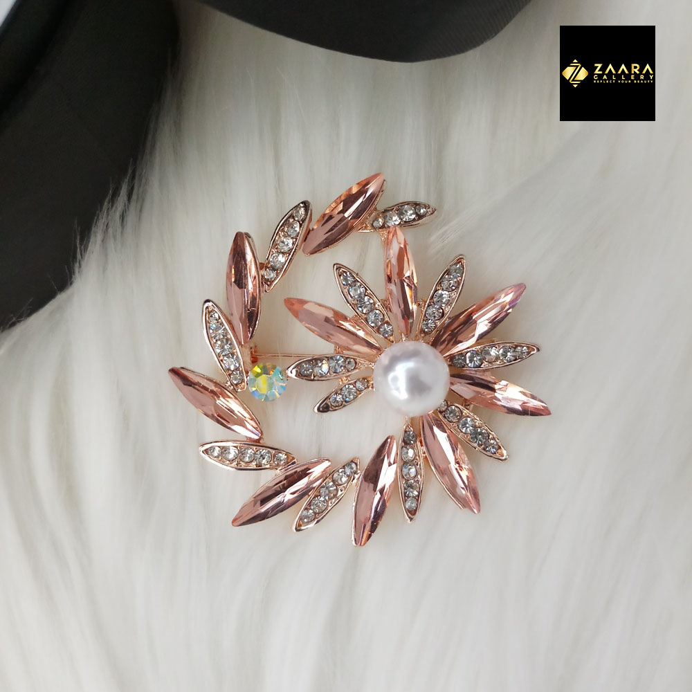 Picture of Stone & Metal Brooch /Hijab Pin/ Saree Pin for Women (Golden) (Imported) M-BRC-1107 - 1 Piece - Brooch - Brooch for Women - হিজাব পিন