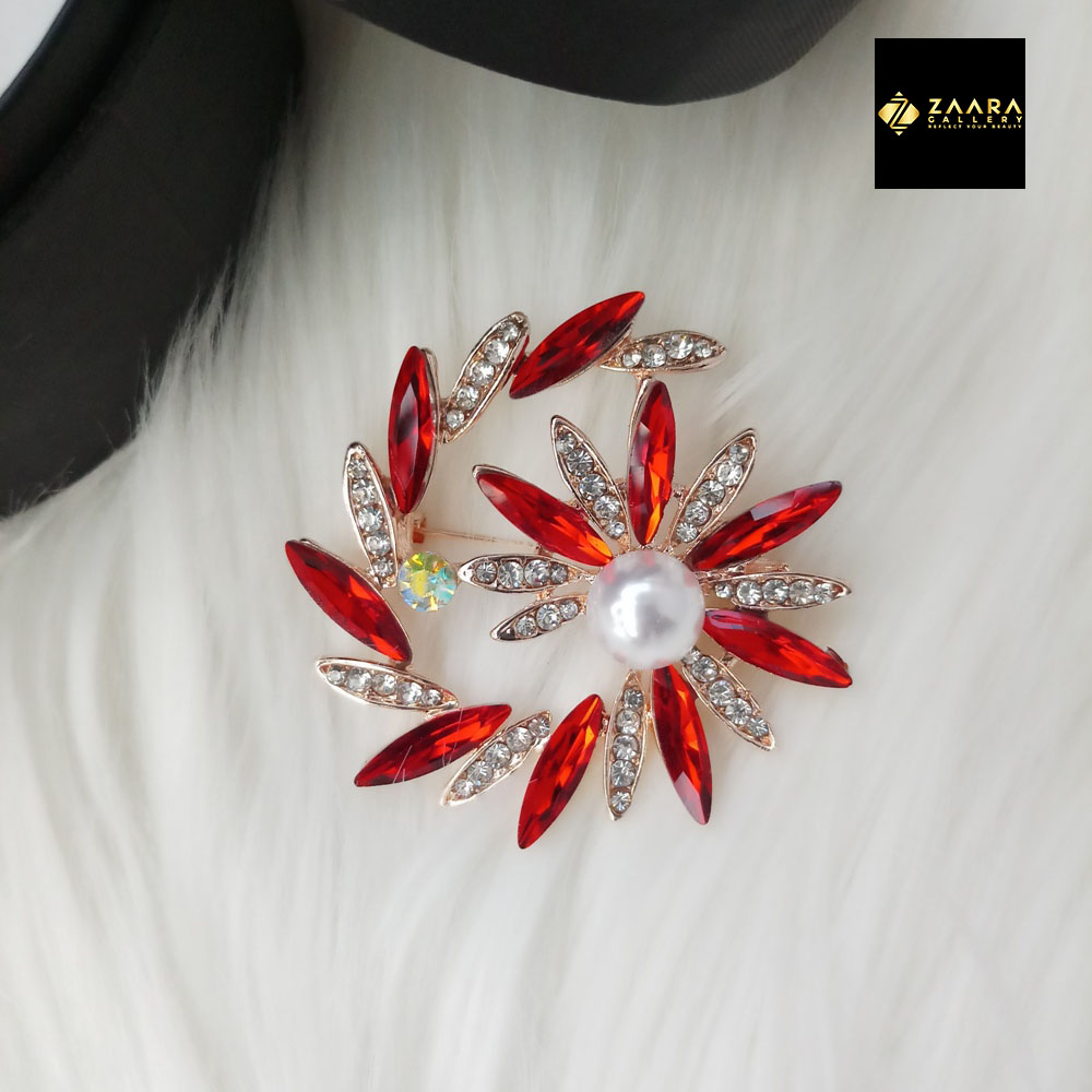 Picture of Stone & Metal Brooch /Hijab Pin/ Saree Pin for Women (Golden) (Imported) M-BRC-1107 - 1 Piece - Brooch - Brooch for Women - হিজাব পিন