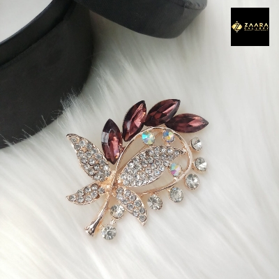 Picture of Stone & Metal Brooch /Hijab Pin/ Saree Pin for Women (Golden) (Imported) BRC-1108 - 1 Piece - Brooch - Brooch for Women - হিজাব পিন