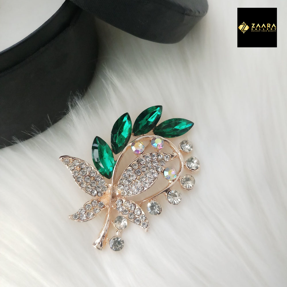 Picture of Stone & Metal Brooch /Hijab Pin/ Saree Pin for Women (Golden) (Imported) BRC-1108 - 1 Piece - Brooch - Brooch for Women - হিজাব পিন