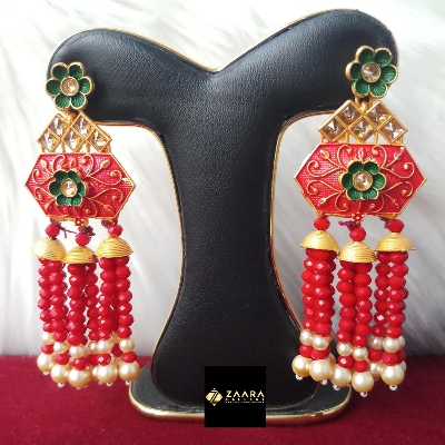 Picture of Jaypuri Art Red Earrings For Women (Imported) M-JMIND-301 - 1 Pair - Earrings - Ear Rings
