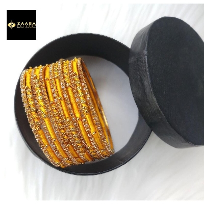 Picture of Silk Thread, stone and Metal Bangles for Women (Yellow) (Imported) - 12 Pieces M-SKTB1018YELLOW - Bangles