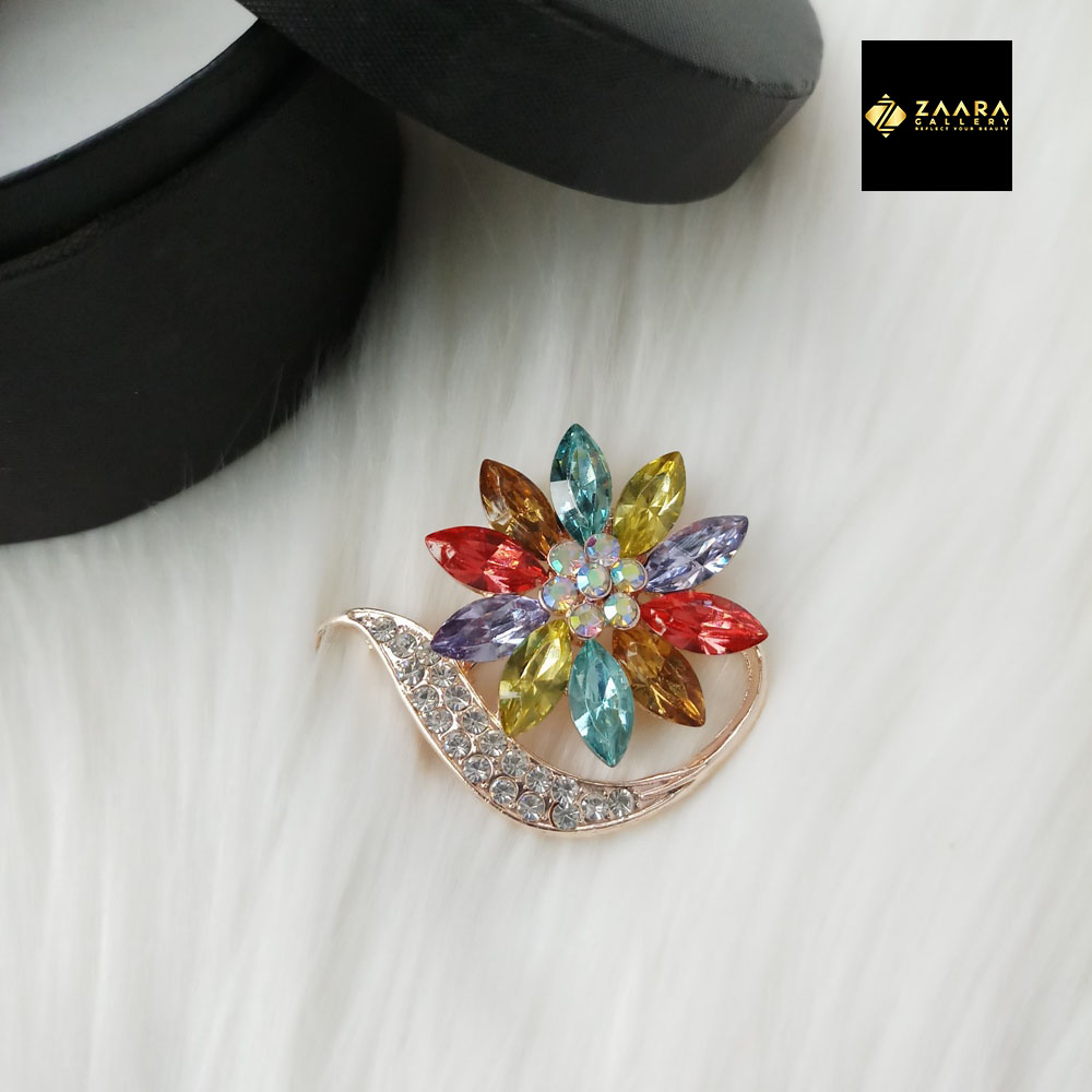 Picture of Stone & Metal Brooch /Hijab Pin/ Saree Pin for Women (Golden) (Imported) M-BRC-1110 - 1 Piece - Brooch - Brooch for Women