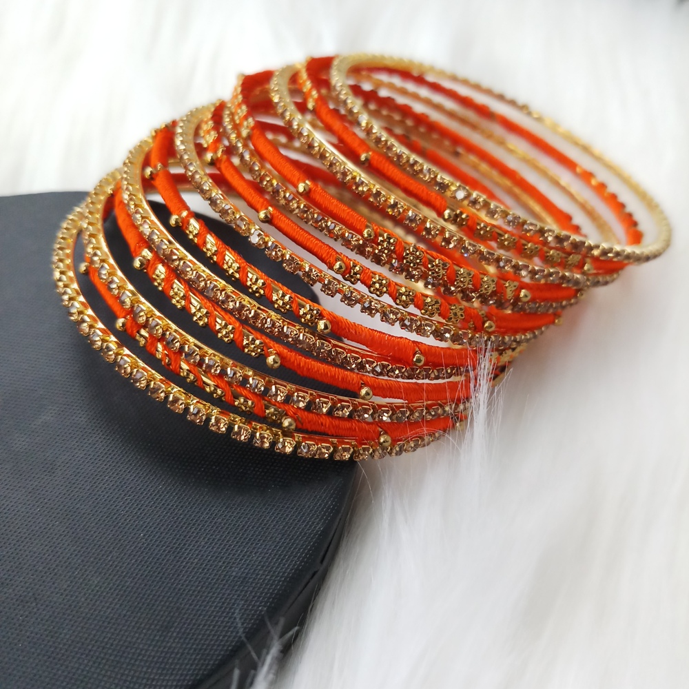 Picture of Silk Thread, stone and Metal Bangles for Women (Orange) (Imported) - 12 Pieces M-SKTB1004ORANGE - Bangles