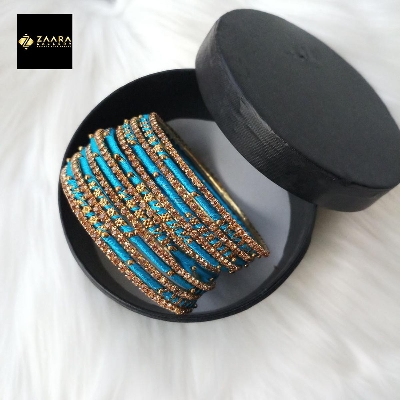 Picture of Silk Thread, stone and Metal Bangles for Women (Blue) (Imported) - 12 Pieces M-SKTB1007BLUE - Bangles