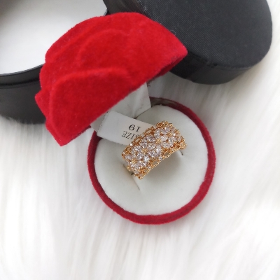 Picture of Diamond Cut AD Stone (Golden & Silver Color) Finger Ring for Women & Girls With Free Box (Imported) (M-DCFR2201G) - 1 Piece - Rings