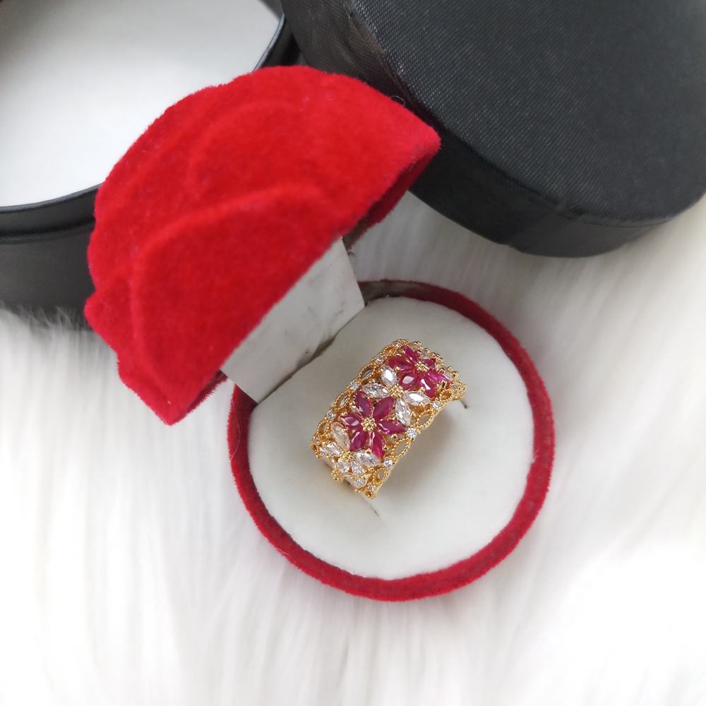 Picture of Diamond Cut AD Stone (Golden & Silver Color) Finger Ring for Women & Girls With Free Box (Imported) (M-DCFR2201G) - 1 Piece - Rings