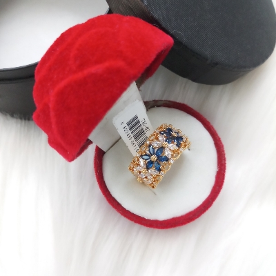 Picture of Diamond Cut AD Stone (Golden & Silver Color) Finger Ring for Women & Girls With Free Box (Imported) (M-DCFR2201G) - 1 Piece - Rings