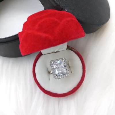 Picture of Diamond Cut Ad Stone Silver Color Finger Ring For Women & Girls With Free Box (Imported) (DCFR2202S) - 1 Piece - Rings - Ring