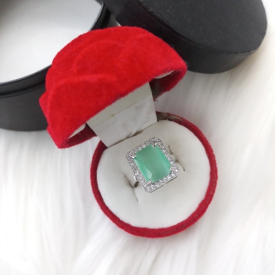 Picture of Diamond Cut Ad Stone Silver Color Finger Ring For Women & Girls With Free Box (Imported) (DCFR2202S) - 1 Piece - Rings - Ring