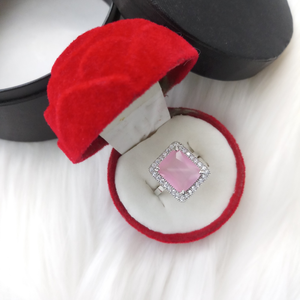 Picture of Diamond Cut Ad Stone Silver Color Finger Ring For Women & Girls With Free Box (Imported) (DCFR2202S) - 1 Piece - Rings - Ring