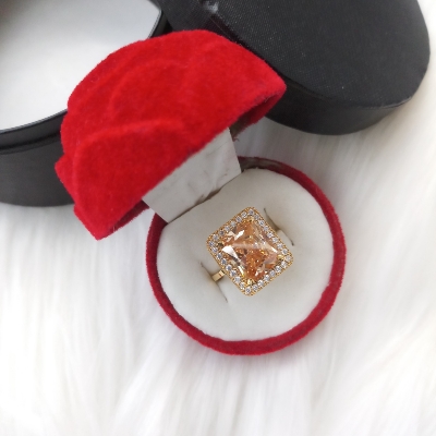 Picture of Diamond Cut Ad Stone Golden Finger Ring For Women & Girls With Free Box (Imported) (M-DCFR2202G) - 1 Piece - Rings - Ring